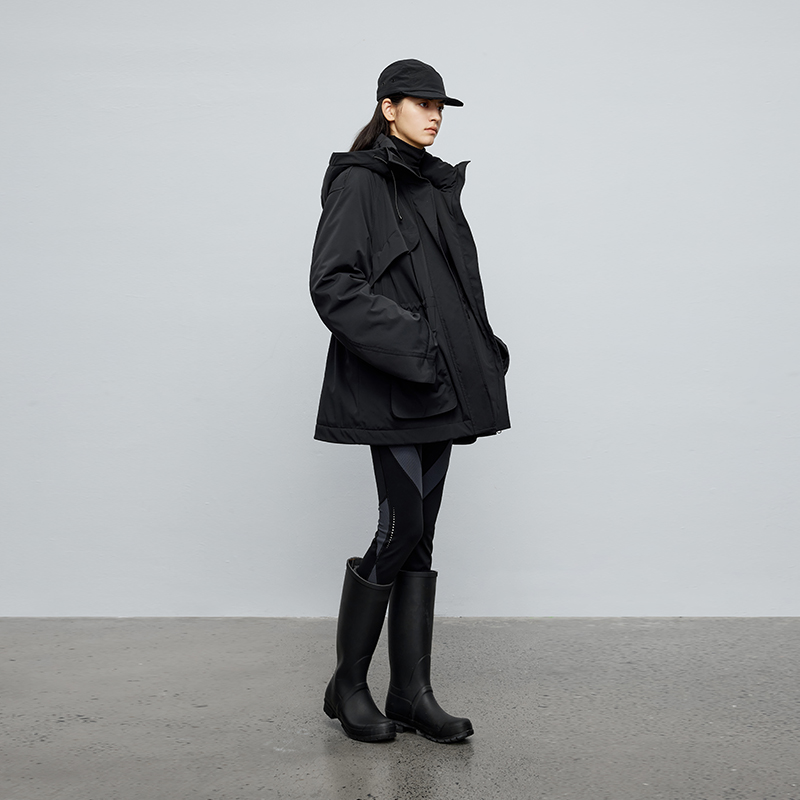 半圆原创女装[运动]2025秋冬派克风连帽宽松休闲收腰保暖羽绒服女