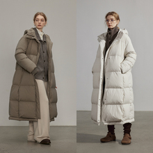 半圆原创设计感女装2025年冬季长款过膝高端加厚小众带帽羽绒服女