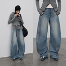 特价 牛仔裤 半圆原创女装 2025秋冬宽松休闲低腰弯刀裤 女 复古