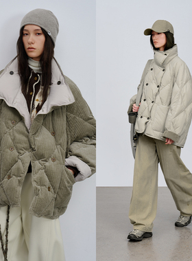 【特价】纯棉 半圆女装[运动]2025冬双面穿宽松立领梭织羽绒服女