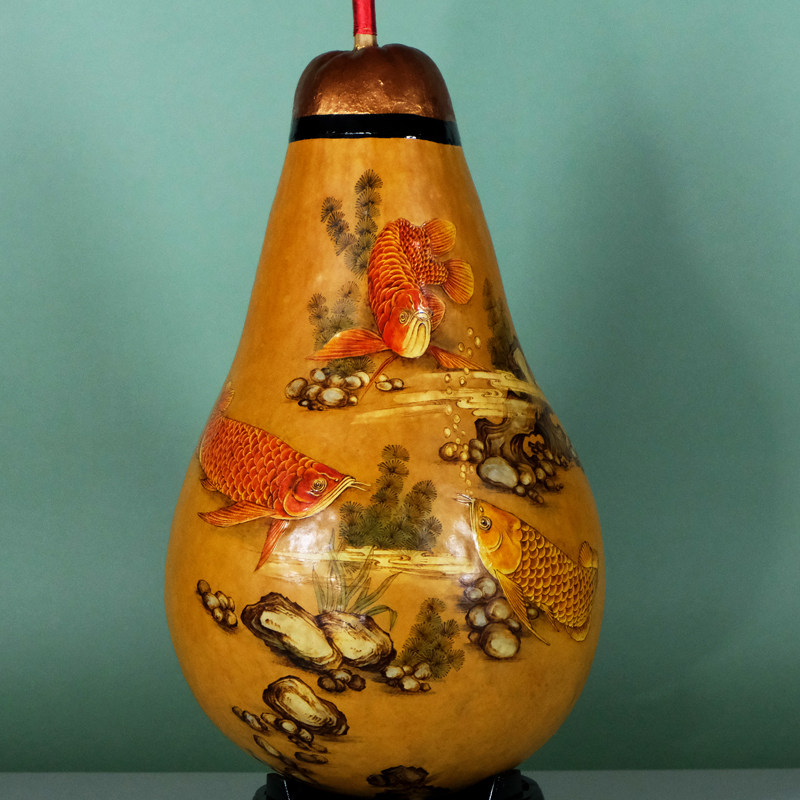 坐忘堂天然葫芦手工烙画金龙鱼客厅电视机柜玄关摆件装饰非遗烫画
