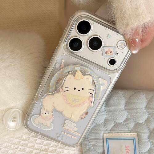 软萌猫咪磁吸支架iphone17promax手机壳苹果16适用13透明11防摔15