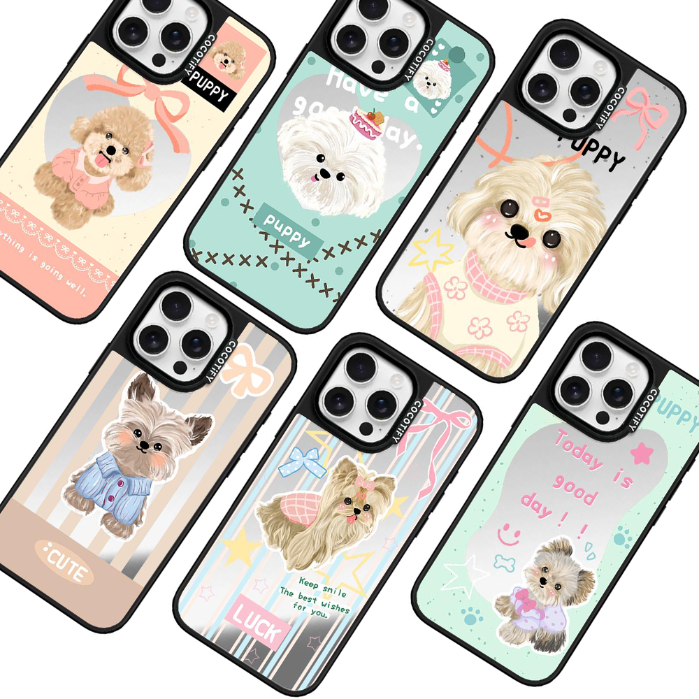 COCOTiFY镜面西高地约克夏泰迪狗17Pro适用iPhone15ProMax苹果16Pro网红明星可爱卡通磁吸手机壳