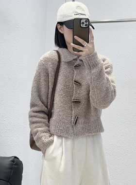 11.15 福利 HOU-83565欧货轻奢牛角扣翻领圈圈全羊毛开衫