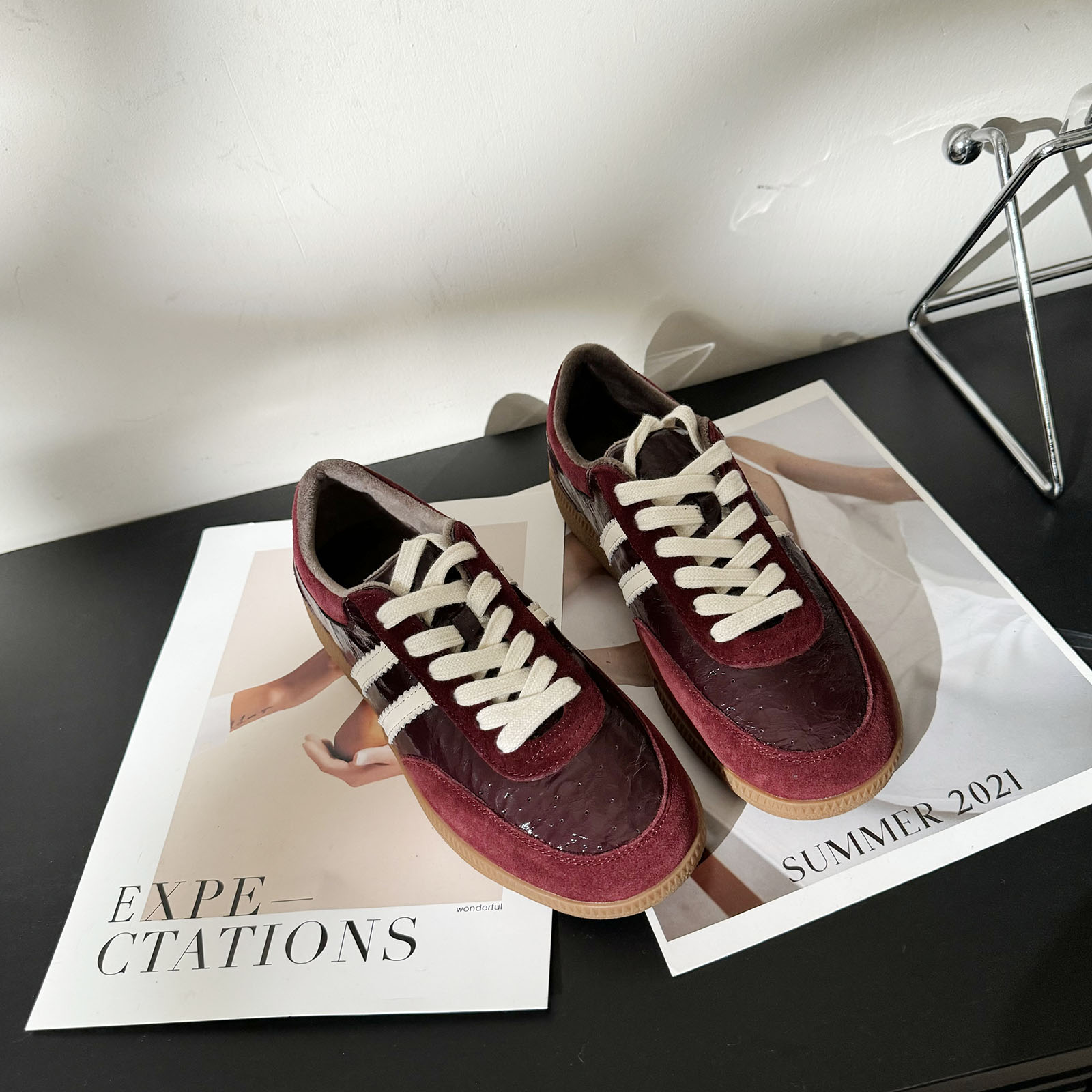 牛筋底系带磨砂皮拼牛皮德训鞋