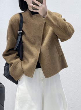 1.17 福利 XIA-2676韩版10牦牛绒75绵羊毛设计款双面短款大衣