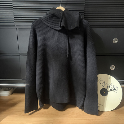 可拆卸帽加厚坑条全羊毛衫