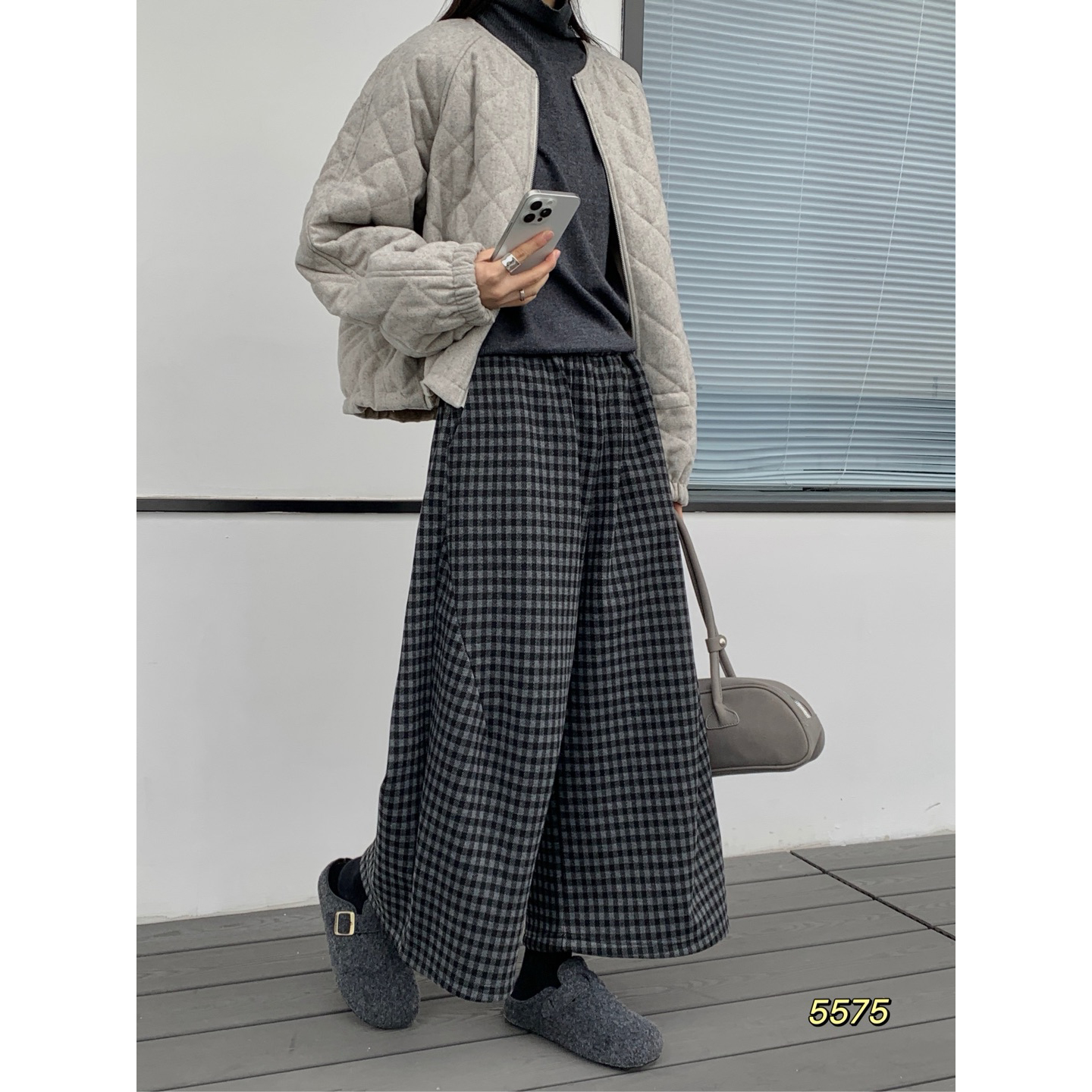 腔调厚绒毛呢八分阔腿裤