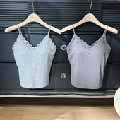 8.10 2035固定胸垫细肩带高弹天丝竹棉蕾丝花边吊带 夏季 新款