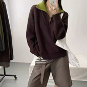 福利 HONG 6219韩版 2.2 撞色半拉链立领加厚全羊毛衫