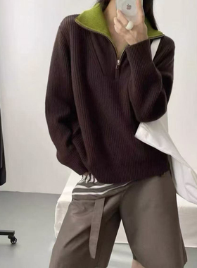 12.20 福利 HONG-6219韩版撞色半拉链立领加厚全羊毛衫