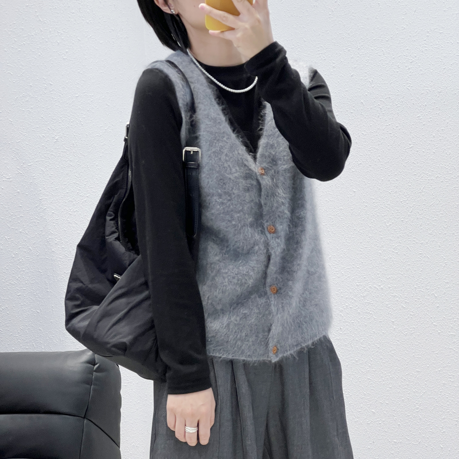 百搭V领羊毛山羊绒拉绒开衫