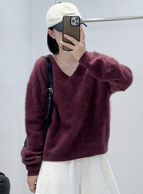 1.4 福利 LN-7997韩版高级感百搭V领全山羊绒拉毛衫