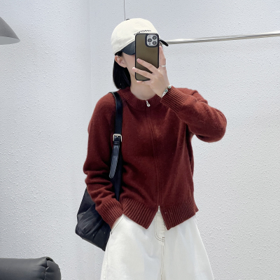 双拉链头巨显瘦浣熊绒小开衫