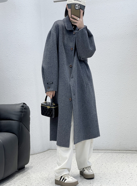 12.17 福利 XIA-5020韩版高定100绵羊毛小翻领长款手工大衣