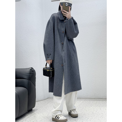 12.17 福利 XIA-5020韩版高定100绵羊毛小翻领长款手工大衣