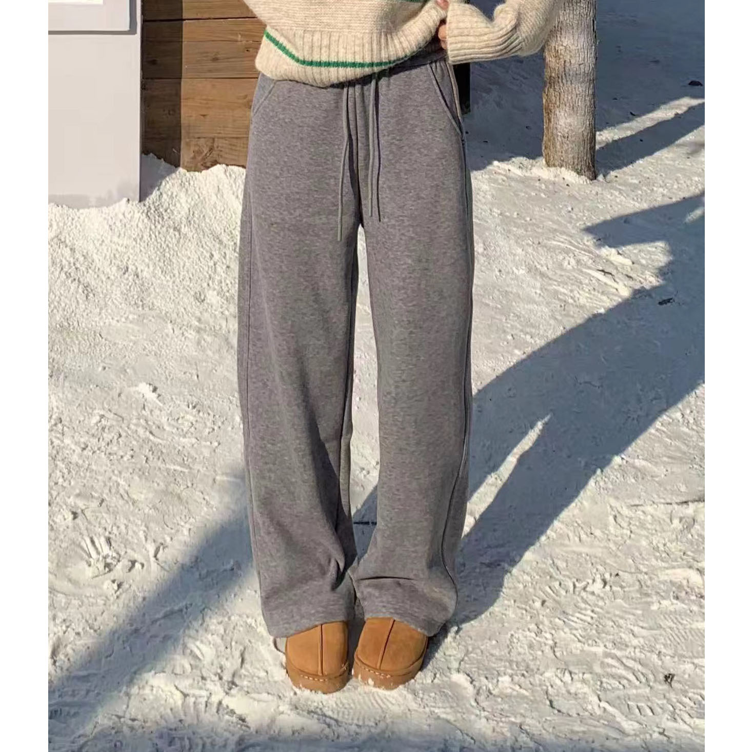 松紧腰百搭加绒糯米羊绒裤