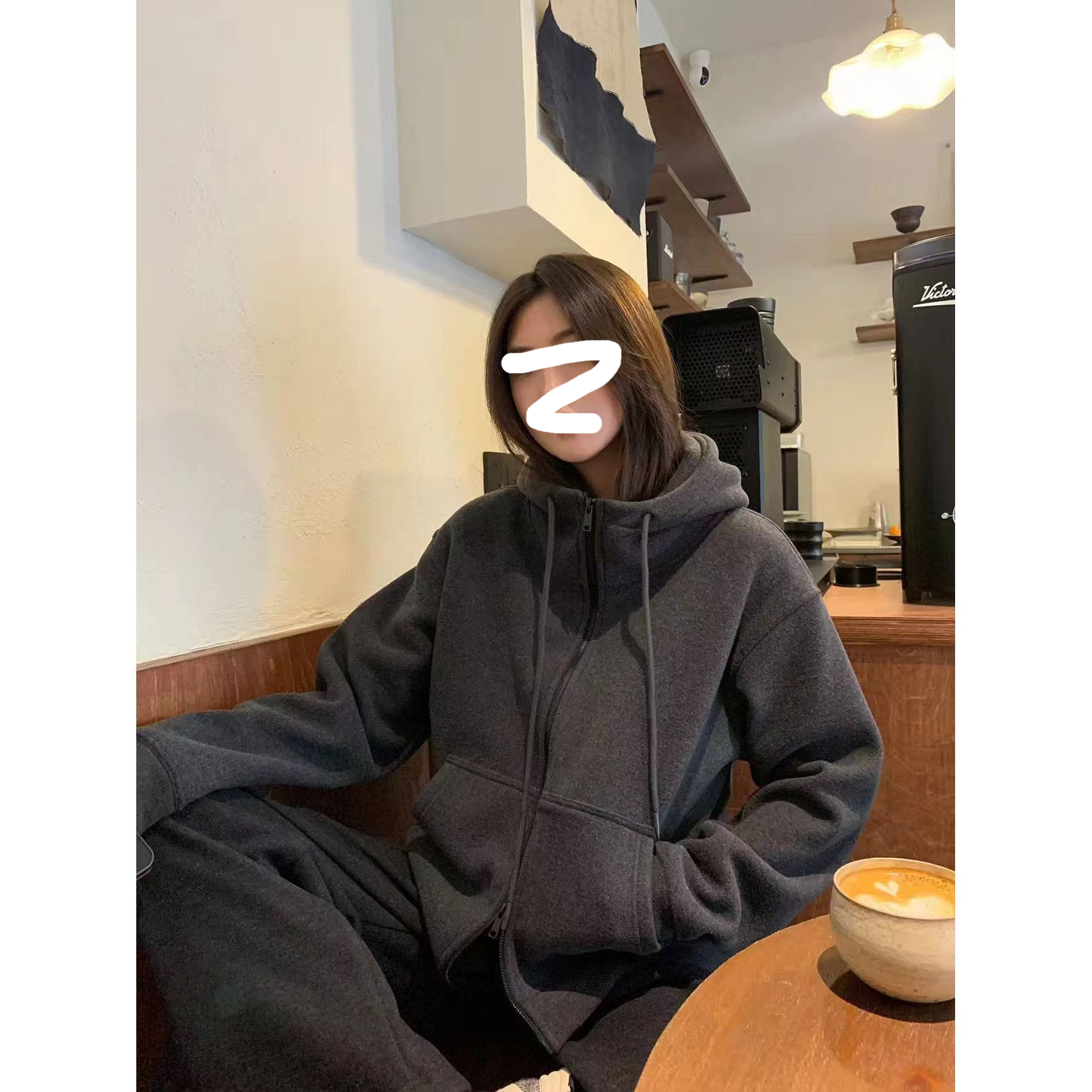 立领奥粒绒连帽开衫外套