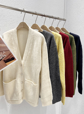 11.29 福利 CHUQ-58981韩版慵懒风大口袋V领全羊毛大开衫