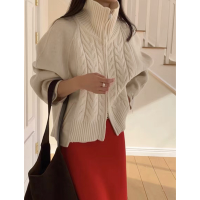 麻花加厚全羊毛拉链外套