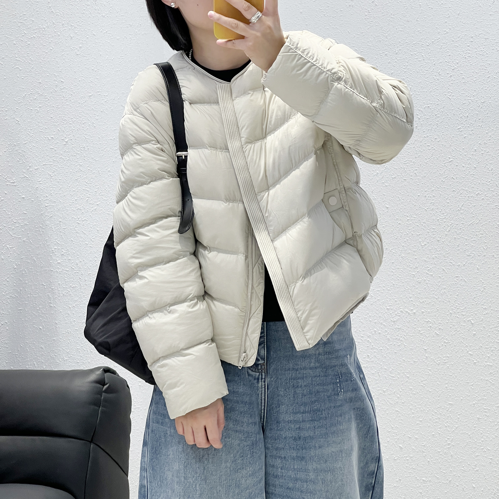 10.2 冬季新款 XHS-7703韩版极简风90白鸭绒圆领绗线短款羽绒服