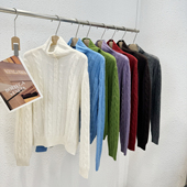 福利 HONG 5091韩版 1.12 麻花纽扣半门襟立领山羊绒绵羊毛衫