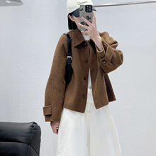 12.23 福利 XIA-313韩版高定100绵羊毛翻领短款双面大衣