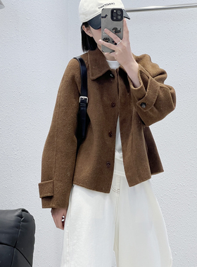 1.10 福利 XIA-313韩版高定100绵羊毛翻领短款双面大衣