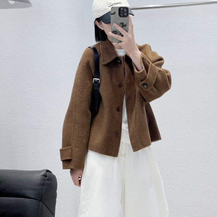 12.23 福利 XIA-313韩版高定100绵羊毛翻领短款双面大衣