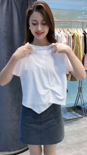 小个子白色高腰t恤女短款