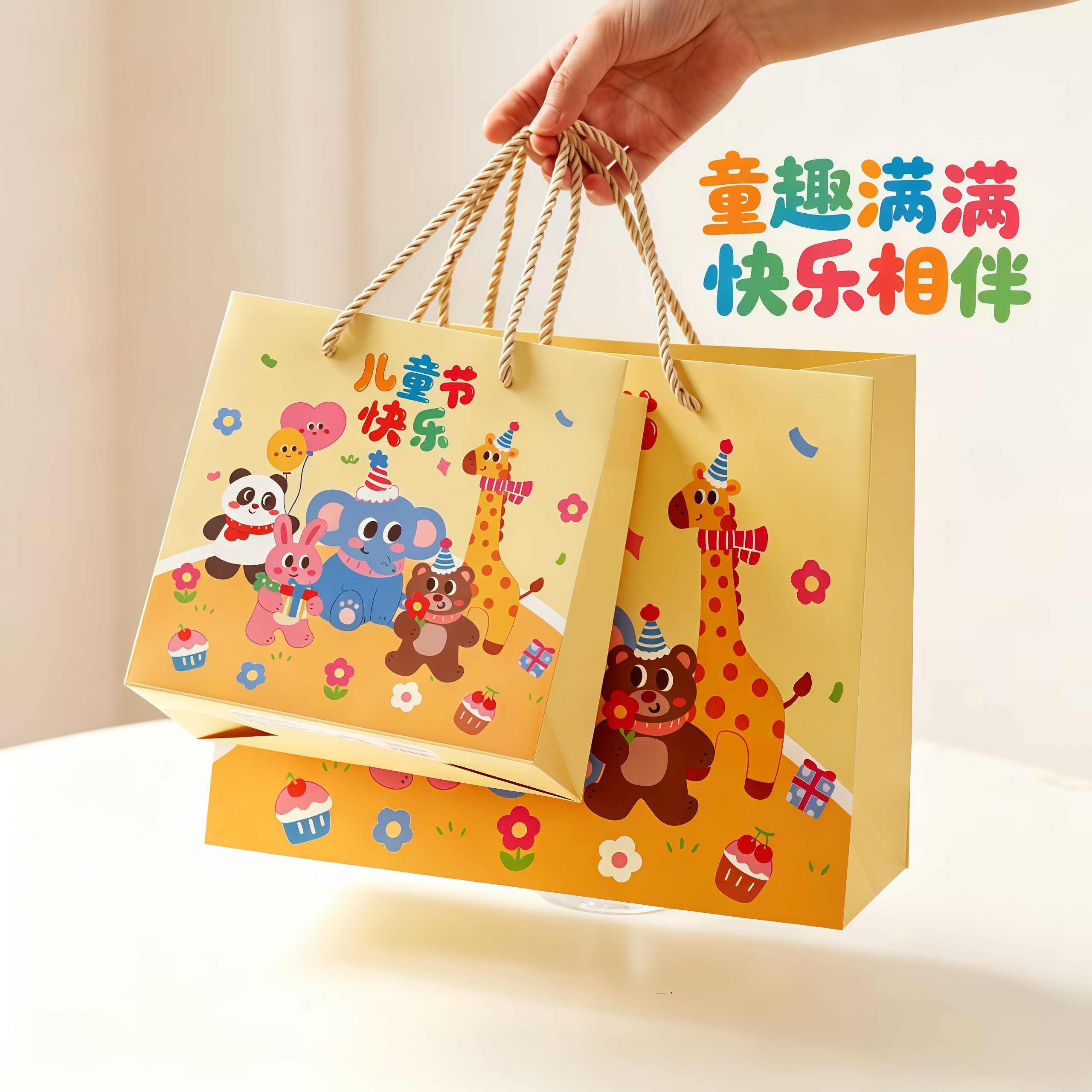 100个儿童节礼品袋生日快乐派对幼儿园小朋友礼物袋打包袋手提袋