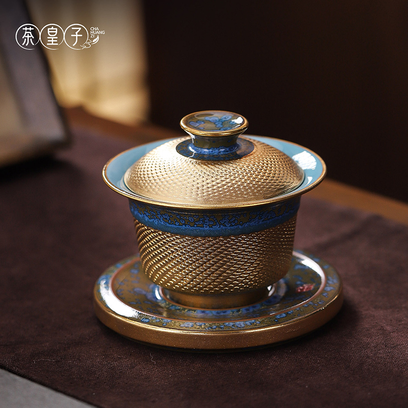 非遺跳刀工藝窯變三才蓋碗茶禮盒