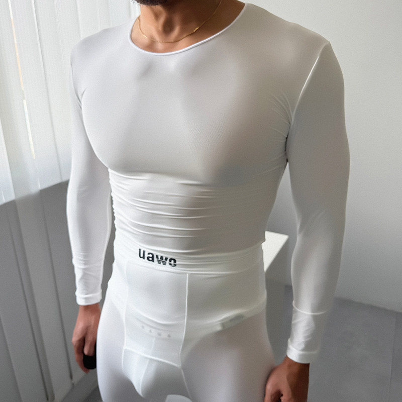 uawo男士美肤肌底衣运动速干透气健身衣打底家居服保暖内衣套装