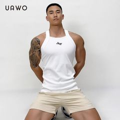 uawo夏季拼接吊带背心男休闲弹力修身速干透气运动健身无袖短T恤