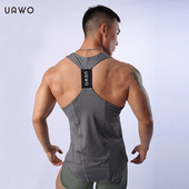 uawo夏季 T恤男 运动健身休闲无袖 织带背心男后背弹力个性 透气修身