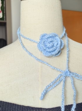 【纯手工项链】蓝色梦幻圆玫瑰手工配饰crochet roses necklace