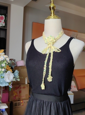 成品淡黄色玫瑰闪耀立体玫瑰花项链腰带装饰多用纯手工项链