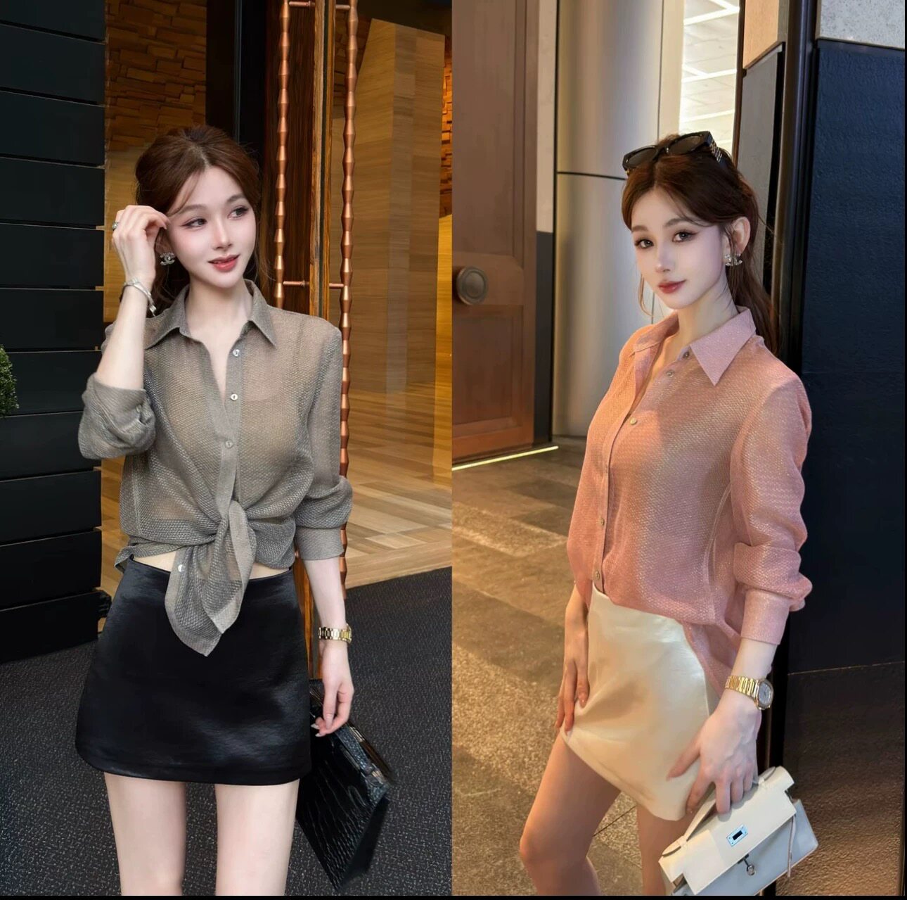 卡卡女装【老钱暮光】轻奢高级感小资金属丝亚麻衬衫(不可机洗)