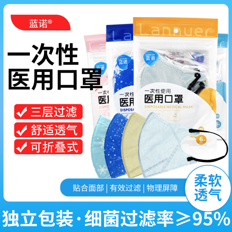 蓝诺一次性使用医用口罩c型3d立体折叠式莫兰迪色卡通独立包装me