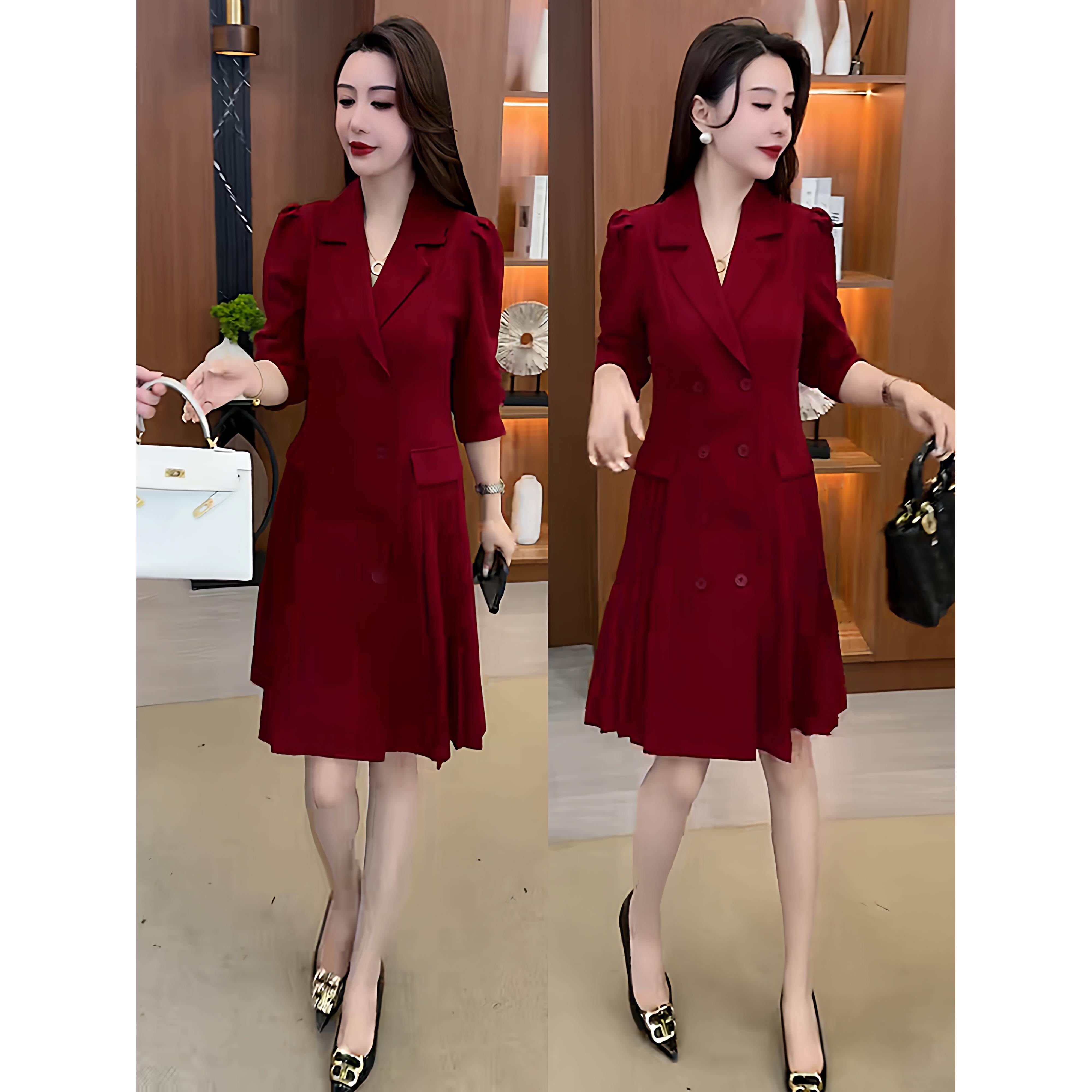 JOYIASS长袖连衣裙女2025早秋季新款洋气质显瘦中长款修身西装领
