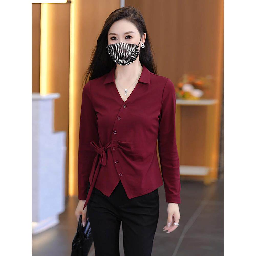 JOYIASS条纹T恤女长袖2025秋季新款设计感系带收腰显瘦打底衫洋气