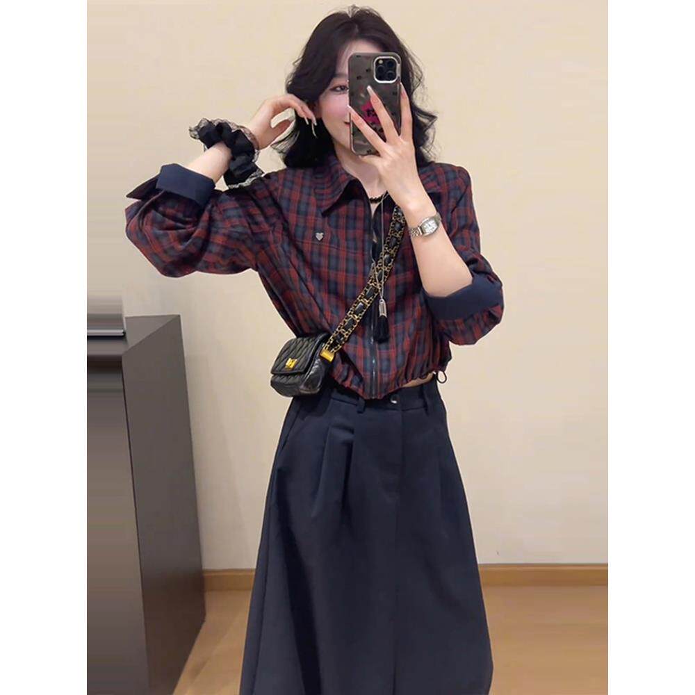 JOYIASS格子衬衫短款外套女2025早秋新款洋气显瘦小个子百搭薄款