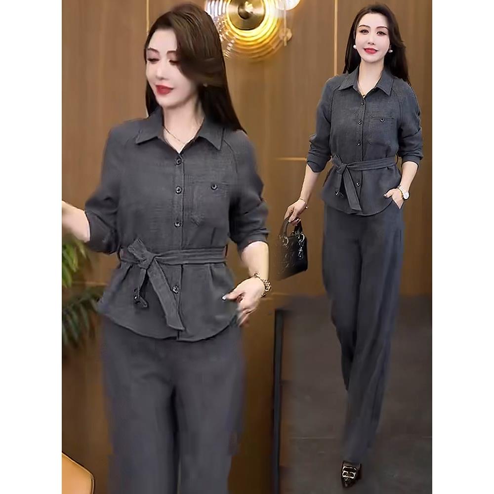 JOYIASS时尚气质套装女2025秋季新款洋气显瘦收腰衬衫上衣阔腿裤