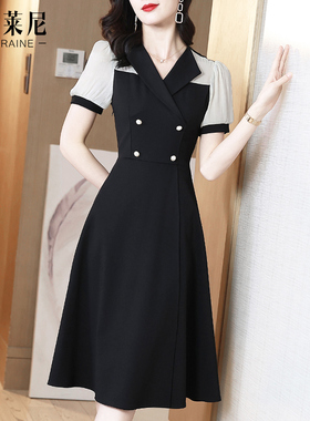 西装连衣裙短袖2026新款女夏季气质通勤黑色赫本风法式收腰小黑裙
