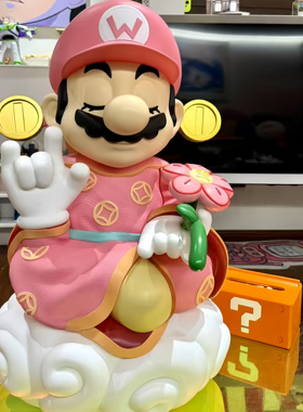 大号财神马里奥手办摆件55厘米招财马里奥联名公仔限量300体 现货