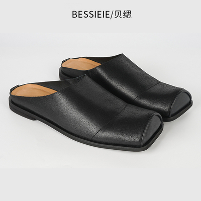 【热卖】 BESSIEIE/贝缌 复古包头穆勒拖法式软底懒人鞋真皮穆勒