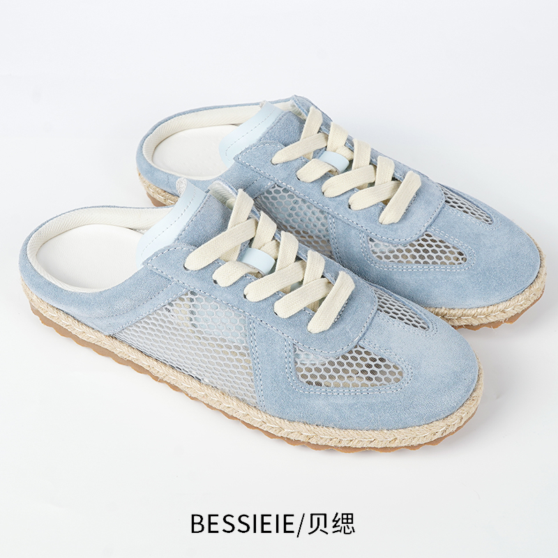 【新品】BESSIEIE/贝缌  百搭透气德训鞋休闲老钱风板鞋平底拖鞋