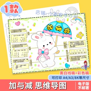 北师大三年级数学上册第三单元加与减思维导图手抄报电子版小报a4