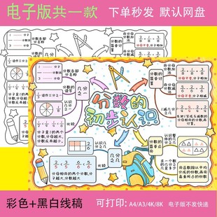 分数的初步认识思维导图手抄报电子模板三年级上册数学小报