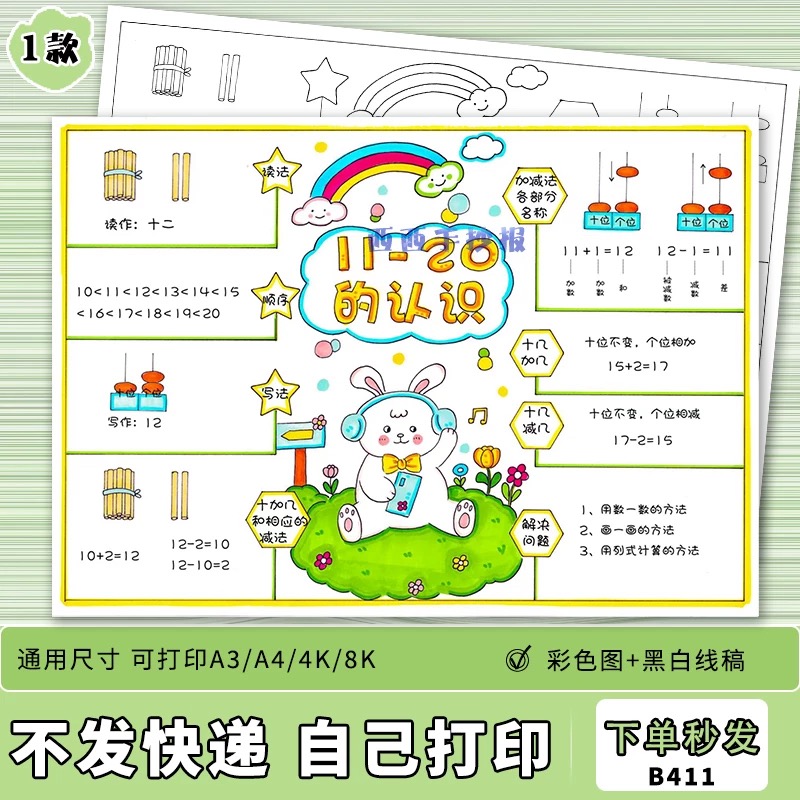 11-20各数的认识思维导图数学一年级上册第六单元手抄报电子模板